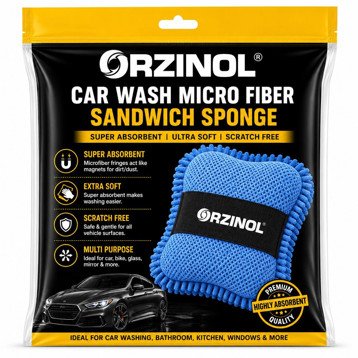 CAR WASH MICRO FIBER SENDWICH SPONGE